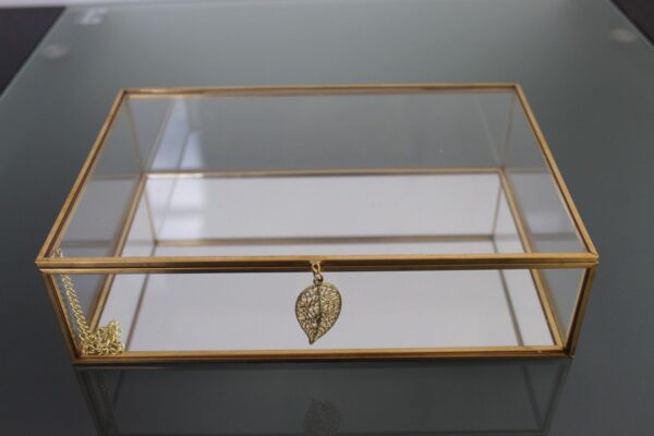 Gold Glass Jewelry Box with Leaf