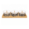 Arabesque Glass Bowl canister set of 3 with  Wooden tray